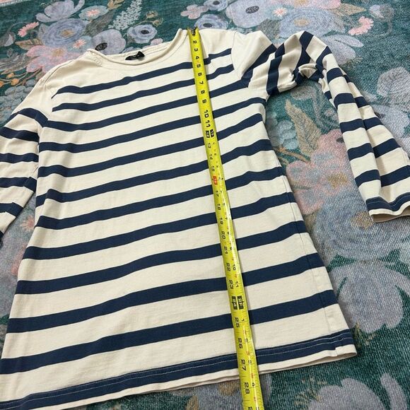 J. Peterman Women’s Striped Cotton Top Cream Navy Striped Shirt Small Nautical S - Picture 7 of 11